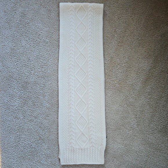 Brooks Brothers {{{THICK}}} Merino Wool Cable Knit Ivory Scarf - Picture 10 of 16